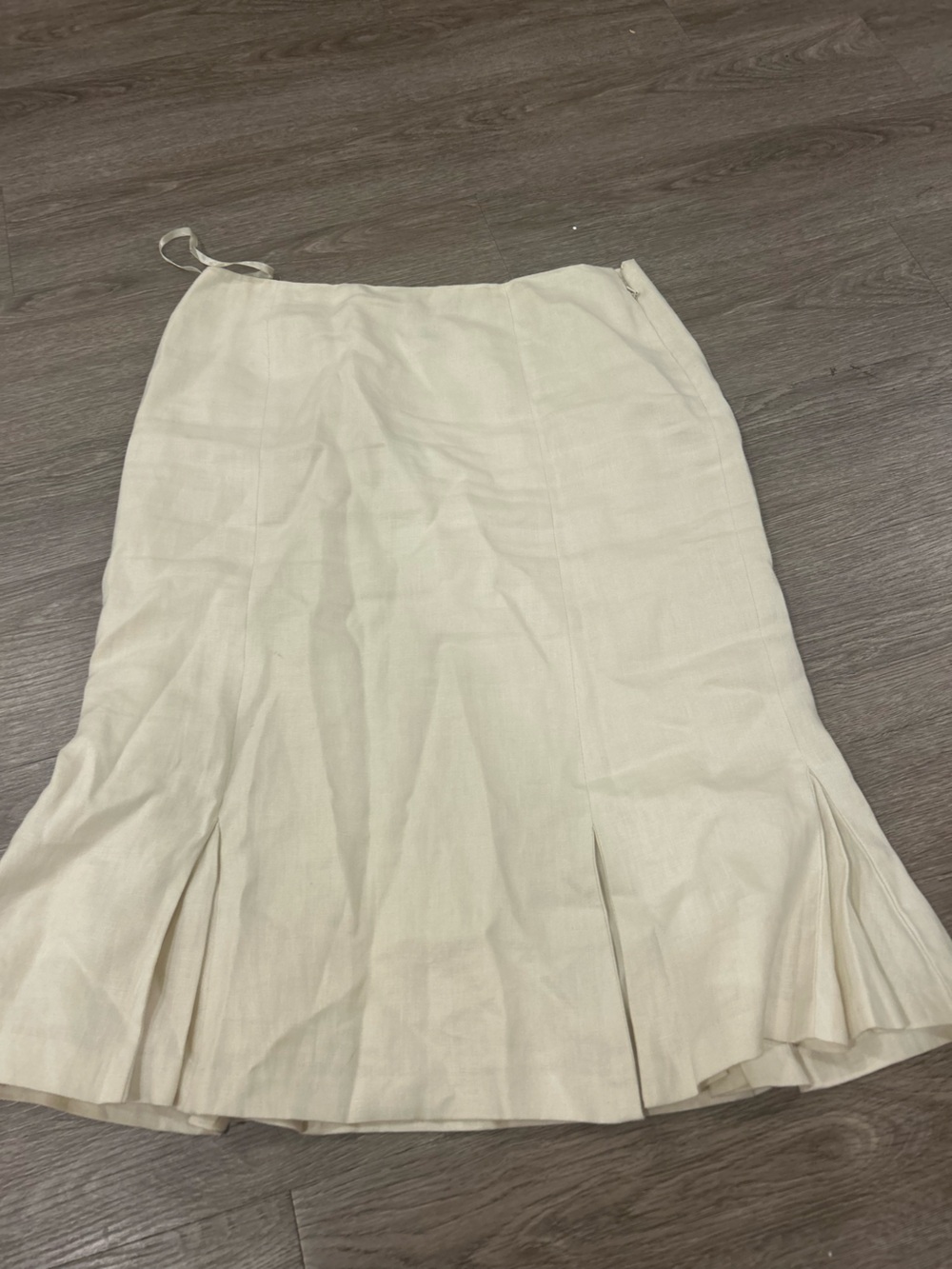 Vintage Ralph Lauren Linen Cream Midi Pleated Panel Skirt